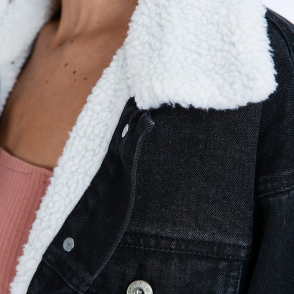 *1 LEFT*  Plush Denim Jacket, Sherpa Collar/Lining - Picture 2 of 7